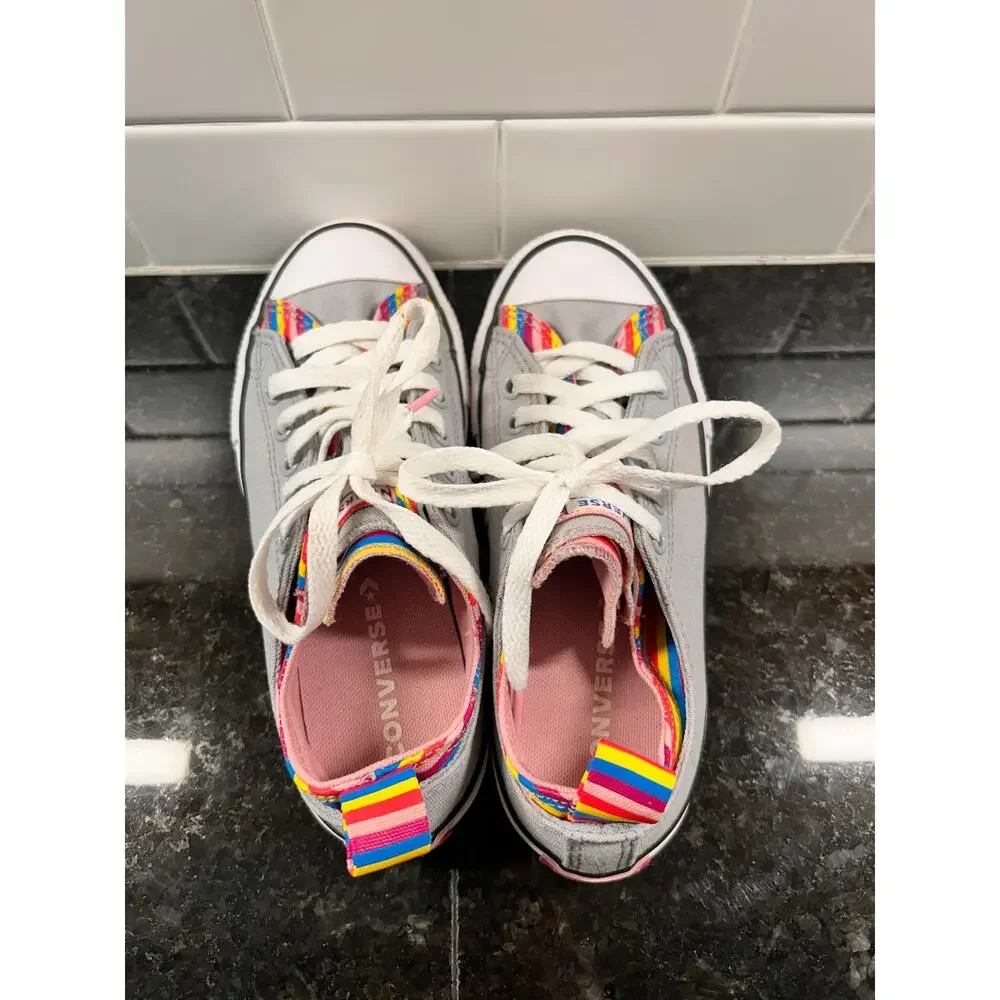 Converse All Star‎ Girls Rainbow Stripe Low Sneaker Shoes Running 669818F Gray 2
